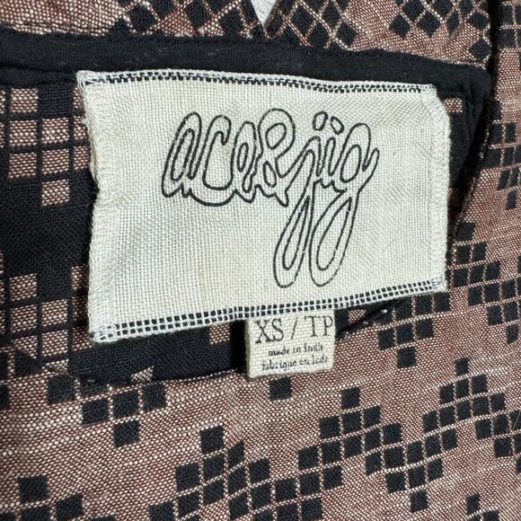 Ace & Jig Cotton Pinafore Dress XS Brown Black Geometric Pattern Pocket Jumper - Picture 3 of 8